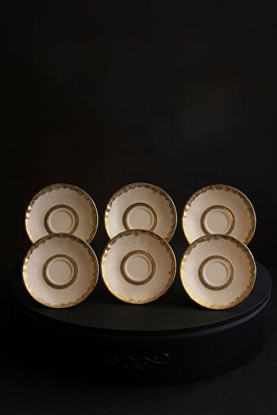 DOWRY STİL Mobel Silk Porcelain Tea Plate 6 Pieces Gold