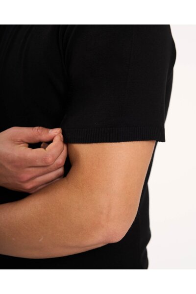 TerziAdemAltun Italian Style S Slim Fit Crew Neck Knitwear T-Shirt Black T13141