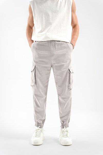 R8 STUDIOS Erkek Gri Jogger Kargo Pantolon 4058-4