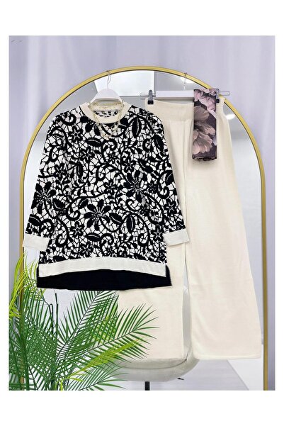 YEDİLALE Flower-Patterned Zero-Collar Knitwear Double Set [Excluding Underwear and Shawl]