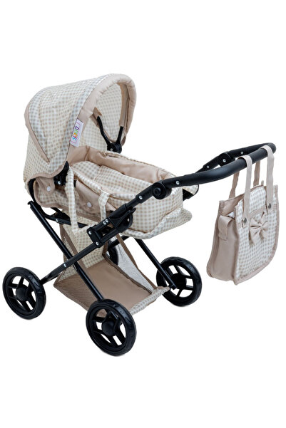 Doris Foldable stroller for dolls Beige 2in1 with adjustable handle and canopy, changing mat, land