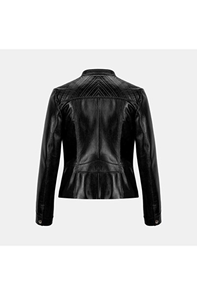 Desa Women's Black Judge Collar Fit Leather Jacket