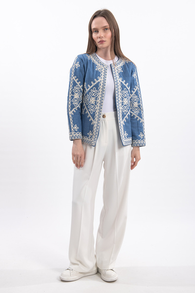 Hatun Atila Jachetă matlasată brodata 7657 - Albastru