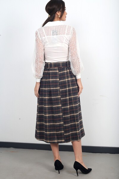 By Saygı Γυναικεία καρό φούστα με ζώνη μέσης και τσέπες