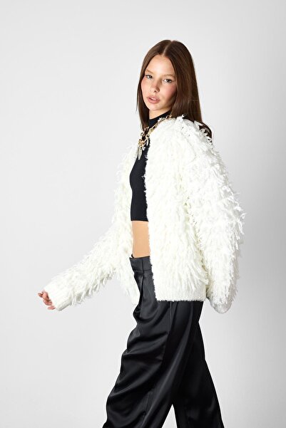 SHERIN Ecru Tasseled Knitwear Cardigan