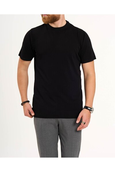 TerziAdemAltun Italian Style S Slim Fit Crew Neck Knitwear T-Shirt Black T13141