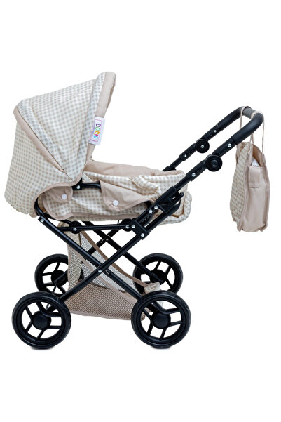 Doris Foldable stroller for dolls Beige 2in1 with adjustable handle and canopy, changing mat, land