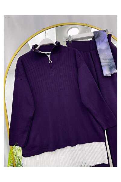 YEDİLALE Zipped Stand-Up Collar Casual Knitwear Double Set [Excluding Underwear and Shawl]