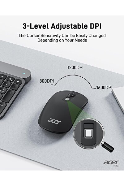 ACER Wireless Computer Mouse OMR242 — 2.4G USB Receiver, Adjustable 800/1200/1600 DPI, 4 Buttons