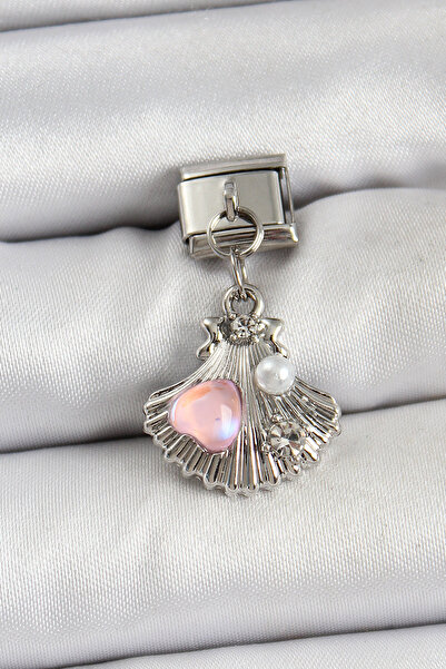 Skygo 316L Steel Dangle Pearl Detail Oyster Model Silver Color Nomination Cha...