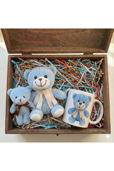 Hr Production Özel Gün Kişileştirilebilir Mavi Büyük Peluş Set|25cm Ayıcık,An...