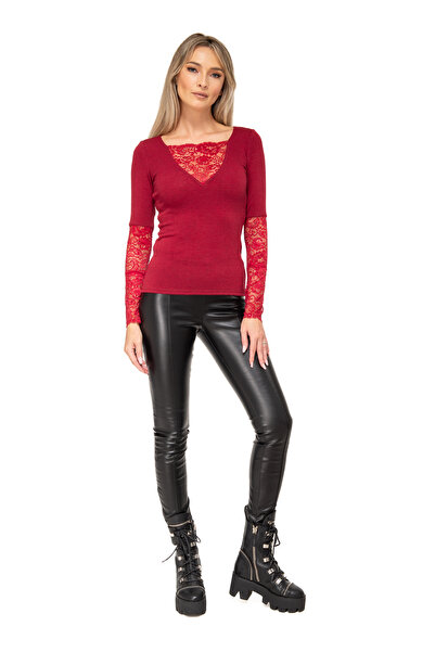 CASA DE MODA VIGO Casual blouse, black with Chantilly lace inserts and asymmetries, HERA