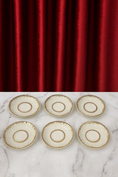 DOWRY STİL Mobel Silk Porcelain Tea Plate 6 Pieces Gold
