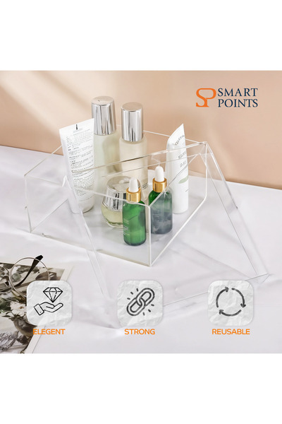 SP SMARTPOINTS Clear Acrylic Storage Box with Lid, 19.9 x 19.2 x 7.5 cm