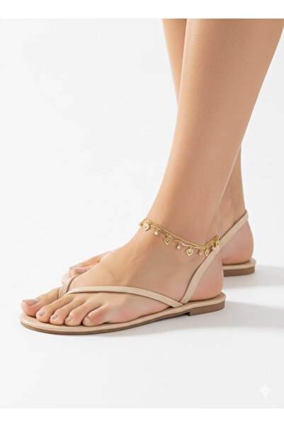 Shiklik 2-Piece Detailed Stone Heart Chain Women's Foot Anklet