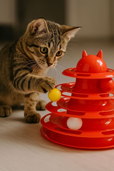 GOLD BE لعبة القط الدوارة ثلاثية الطبقات مقاس 23 سم - تفاعلية وممتعة