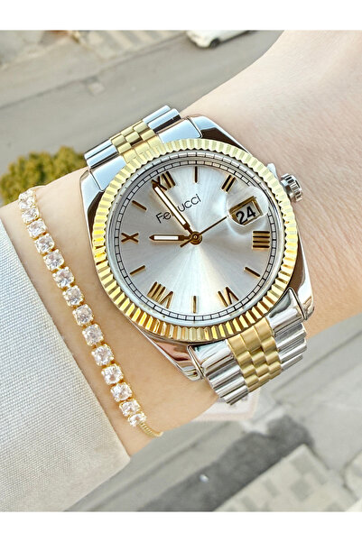 Ferrucci Büyük Rolex Kasa Takvimli Kadın Kol Saati Ve Bileklik