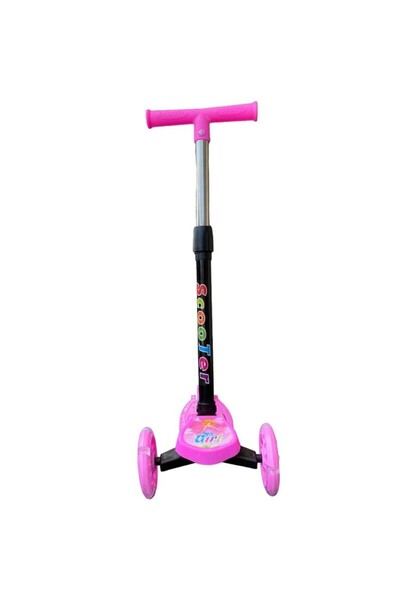 PROCART Children's scooter, foldable, 3 wheels with multi-colored LED lights, adjustable height, pink