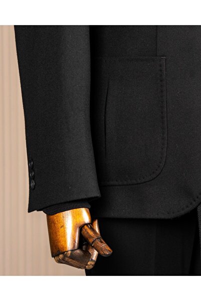 TerziAdemAltun Italian Style S Slim Fit Peaked Lapel Men's Single Jacket Black T14905