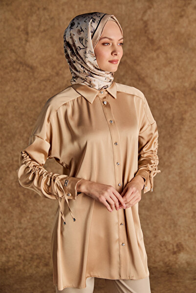 Setrms Büzgü Detaylı Saten Tunik