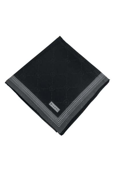 Vakko Cotton Silk Scarf - Monogram with Border - Black Smoked
