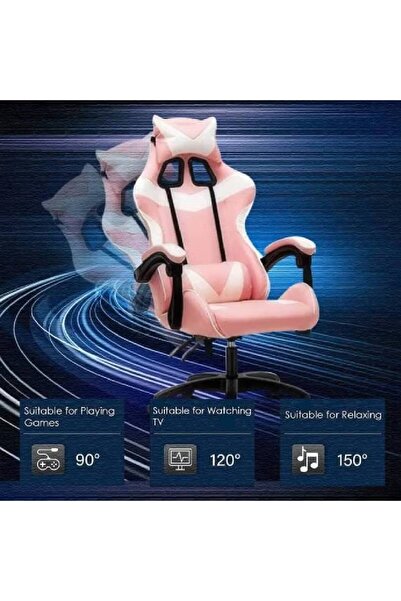 NKX كرسي ألعاب مريح بتصميم سباقات باللونين الوردي والأبيض مع مساند ذراع قابلة للتعديل