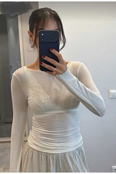 YEK&BİR Black Transparent Wide Collar Long Sleeve Women's Blouse