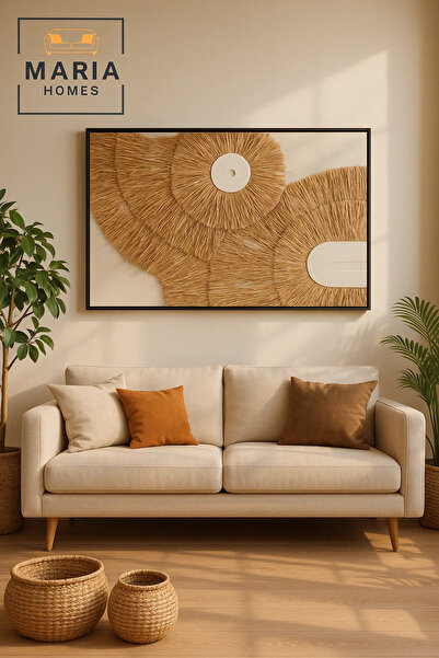 MARIA HOMES لوحة جدارية من القش الطبيعي - ديكور بوهو تجريدي حديث لغرفة المعيش...