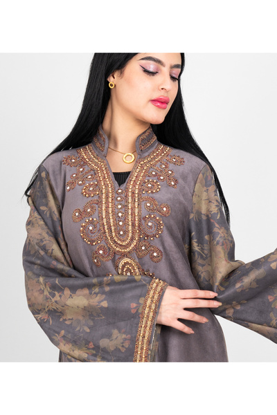 IKKXA Winter Colorful Beads Embroidery Jalabiya