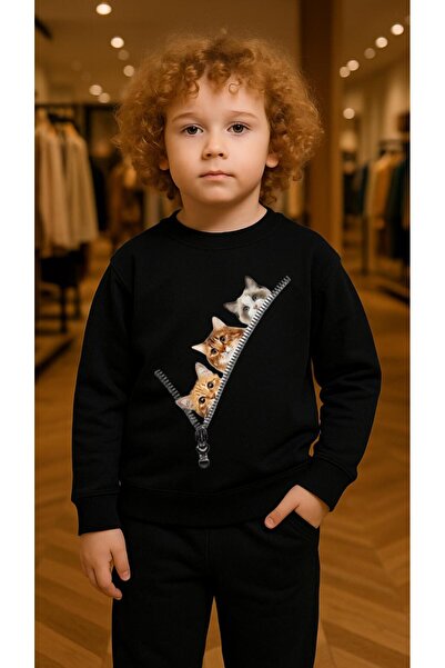 playwear Παιδικό Φούτερ Σετ με στάμπα LONG CAT για Κορίτσια και Αγόρια με λαι...