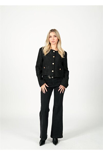 NIXIE COLLECTION Siyah Gold Düğmeli Kırçıllı Tüvit Ceket