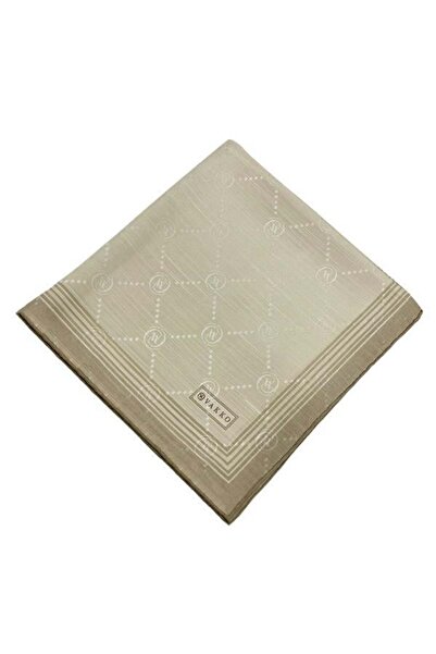 Vakko Cotton Silk Scarf - Monogram with Border - Soft Beige