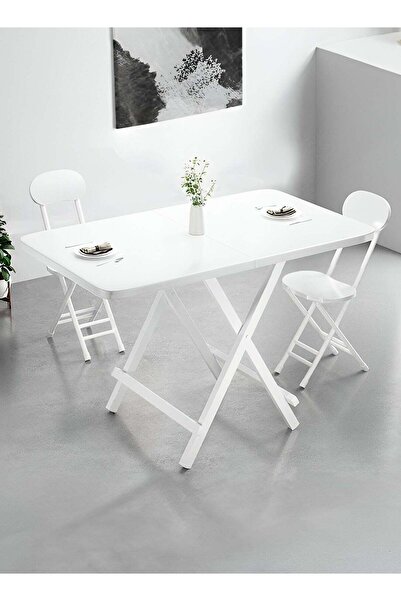 Taimi Folding Dining Table 100x60x74cm with Wooden Top & Metal Legs, Portable Table with a Modern White