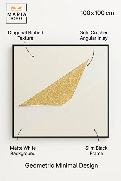 MARIA HOMES White and Gold Square Geometric Wall Art – Modern Luxury Textured Decor for Home & Office-100*100CM