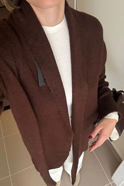 Kubos Moda Shawl Collar Long Fleece-Lined Brown Cardigan
