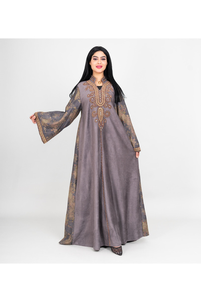 IKKXA Winter Colorful Beads Embroidery Jalabiya