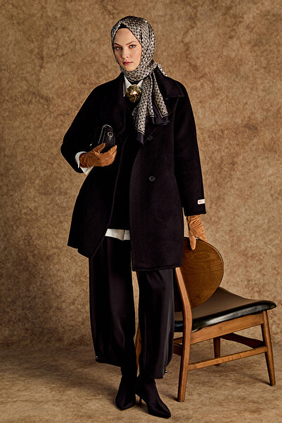 Setrms Mendil Yaka Kuşaklı Yün Kaban