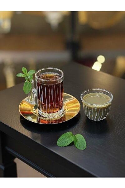 DECOSTYLE 18 Piece Modern Glass Tea Set with Steel Plate |   Premium Hospitality Luxury Presentation Set