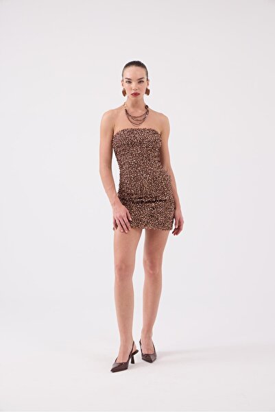HOLLY LOLLY Sequined Strapless Mini Genesis Dress Brown