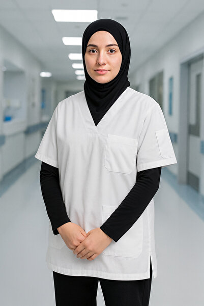 mirach Hijab Scrubs Wide Fit 4 Pocket Long Oversized Model 1. Quality Fabric Comfortable Working Uniform