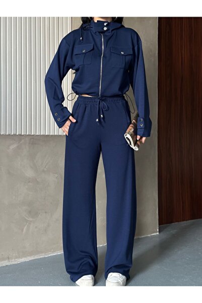 salome butik Zippered Top and Wide-Leg Pants - Set