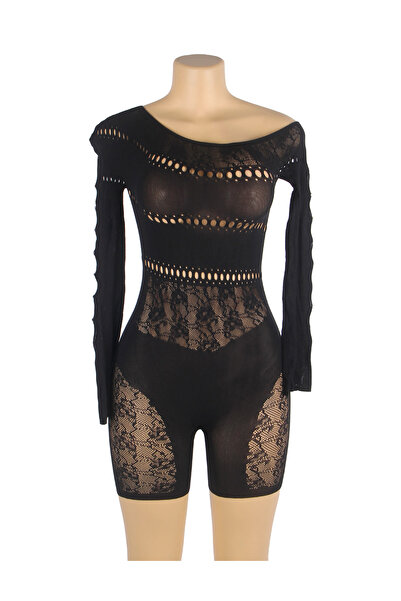Lingerie and Fashion Style Long-Sleeved One Shoulder Sexy Mesh Bodystocking
