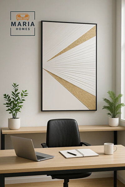 MARIA HOMES White and Gold Textured Abstract Wall Art – Modern Luxury Canvas for Living Room & Office-100*150CM