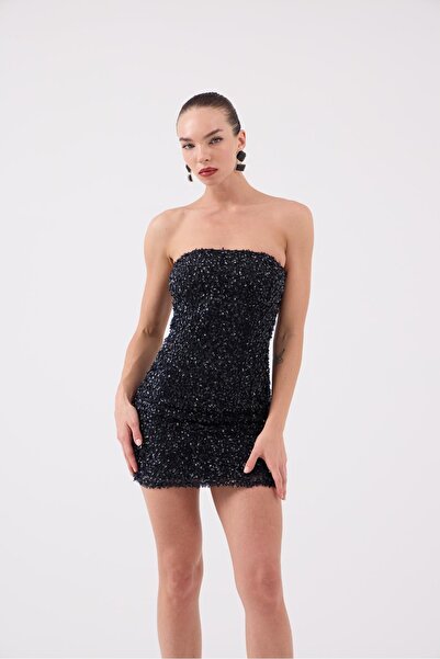 HOLLY LOLLY Sequined Strapless Mini Genesis Dress Black