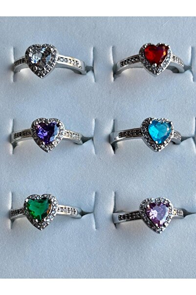 bijoux uniques 6 قطع من الخواتم القابلة للتعديل مع أحجار حمراء وزرقاء ووردية وبنفسجية وبيضاء وخضراء مع قلب فولاذي