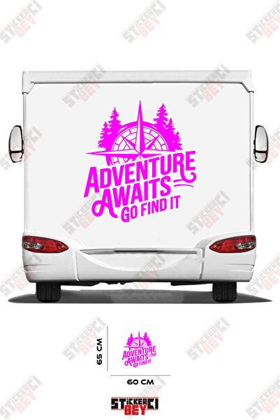 STİCKERCI BEY ملصق مركبة التخييم مع تصميم بوصلة وعبارة 'المغامرة تنتظر، اذهب ...