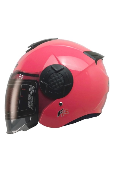MOTOANL Motosiklet Kadın Yarım Kask Double Güneş Vizörlü Sertifikalı Abs Material Pembe