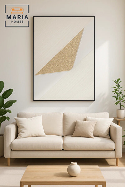 MARIA HOMES White and Gold Geometric Textured Wall Art – Modern Luxury Abstract Decor for Home &100*150CM