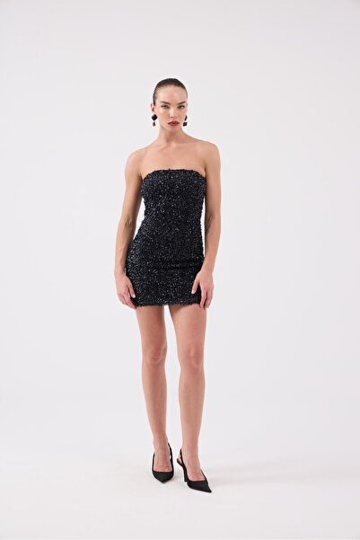 HOLLY LOLLY Sequined Strapless Mini Genesis Dress Black