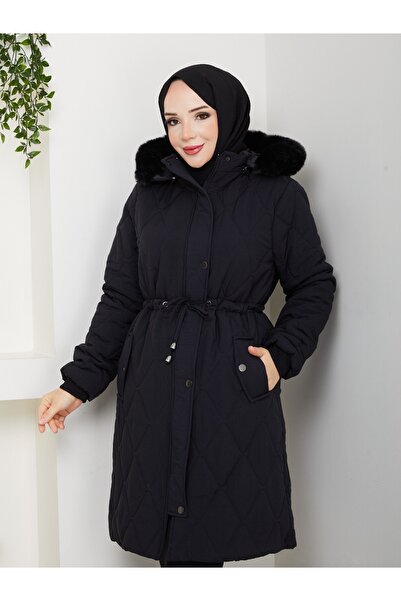 Moda İncir 100cm Baklava Patterned Kri̇nkil Fabric Coat